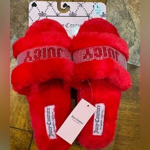 Red women’s fur and bling juicy couture slippers size large!